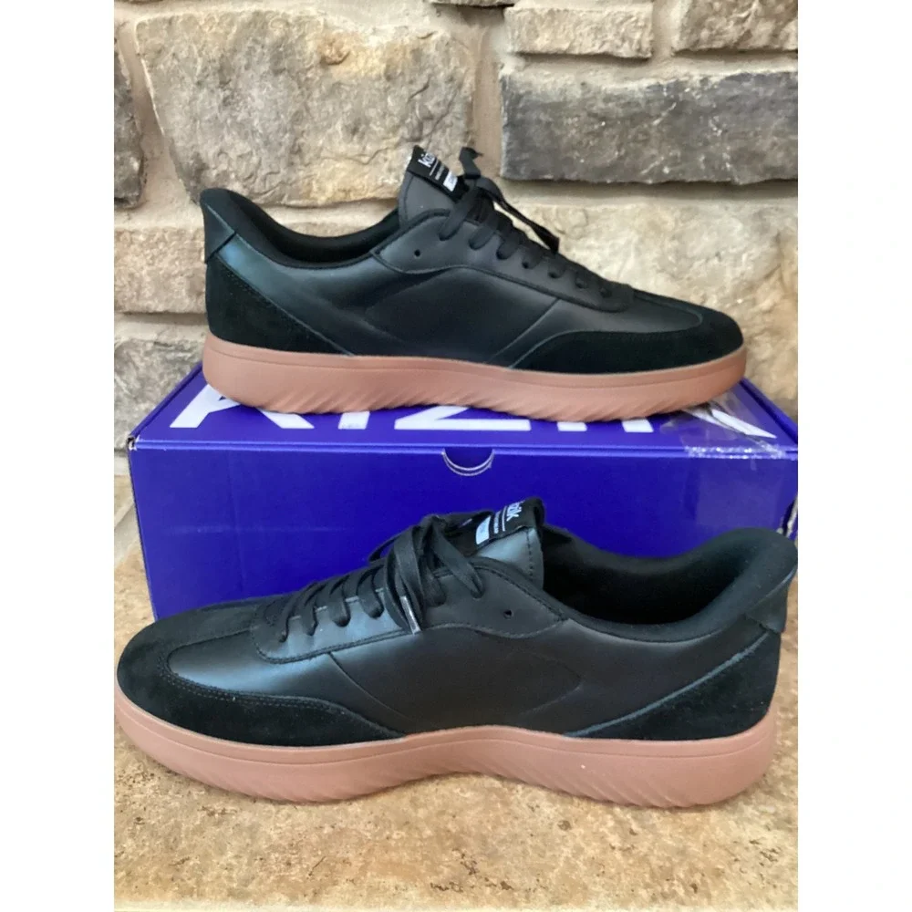Kizik Camden Mens Size 12 Sneakers Black Gum Leather Suede Low Top Shoe New
